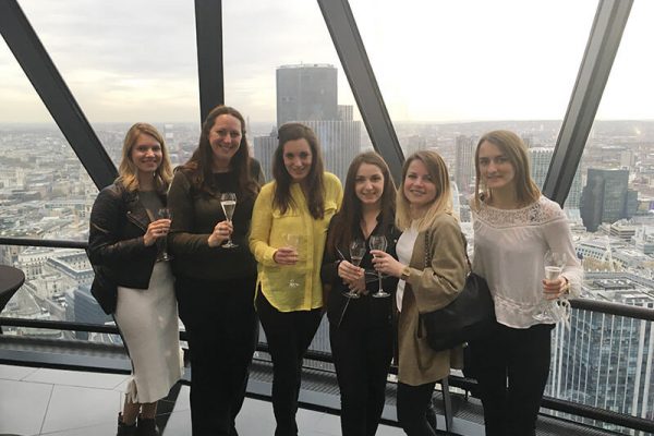 Team networking at the top of the Gherkin